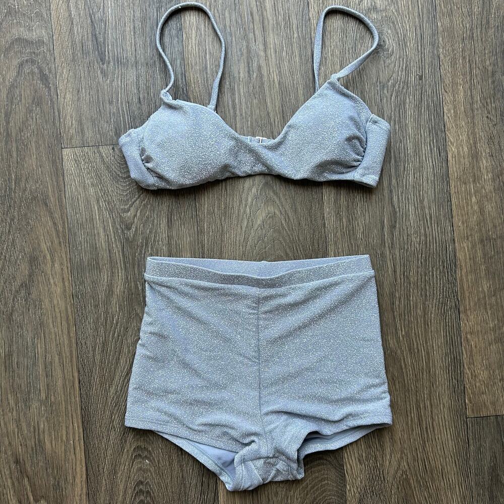 Wild Fable Retro Silver Mesh Bikini Set Top Size Small Bottom Size XS